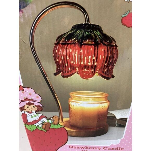 Strawberry Shortcake Candle Warmer Lamp Glass Shade Wood Base W/ Timer VIRAL NEW main image 6